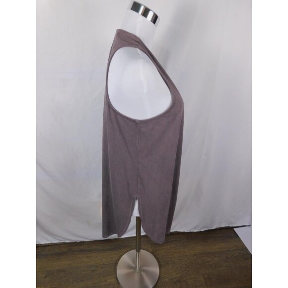 Cato Vest Womens Medium Taupe Open Front Sleeveless Laser Cut Back Faux Suede - Picture 8 of 12